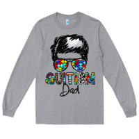 Heather Grey autism dad Long Sleeve Tee - CowhideDigitalArt
