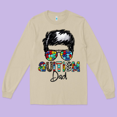 Autism Dad Long Sleeve Tee Designed By Cowhidedigitalart