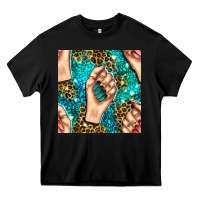 Black nail art with leopard and turquoise  gemstone seamless pattern bbs Heavy Core Tee - BundleAndBundleShop