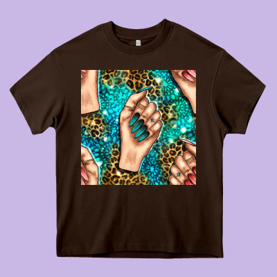 Nail Art With Leopard And Turquoise  Gemstone Seamless Pattern Bbs Heavy Core Tee Designed By Bundleandbundleshop
