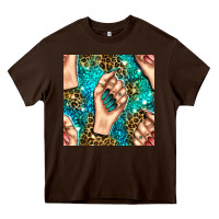 Chocolate Brown nail art with leopard and turquoise  gemstone seamless pattern bbs Heavy Core Tee - BundleAndBundleShop