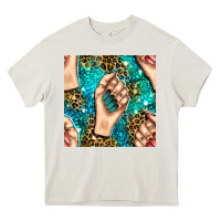 Cream nail art with leopard and turquoise  gemstone seamless pattern bbs Heavy Core Tee - BundleAndBundleShop