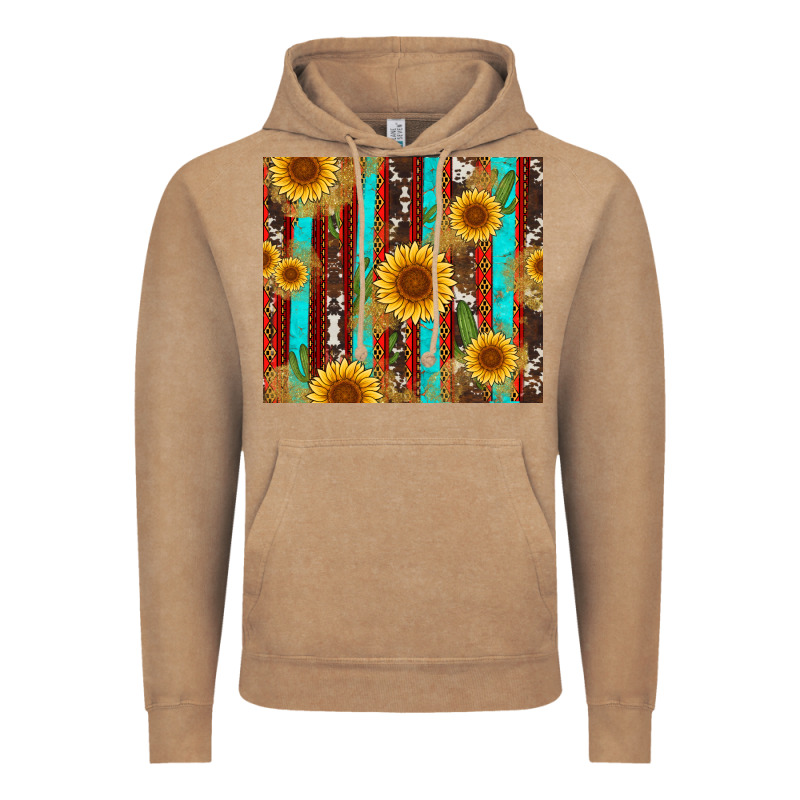 Western Sunflower Cactus Serape And Cowhide Vintage Hoodie by Artiststas | Teevron