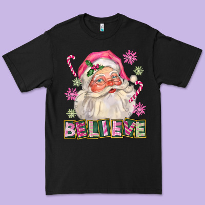 Pink Believe Santa Christmas Premium Tee Designed By Fadigitalartstudio