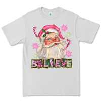 Dove Grey Pink Believe Santa Christmas Premium Tee - FaDigitalArtStudio