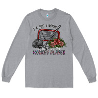 Heather Grey i'm just a woman who loves her hockey player Long Sleeve Tee - SublimationCraftShop