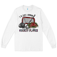 White i'm just a woman who loves her hockey player Long Sleeve Tee - SublimationCraftShop