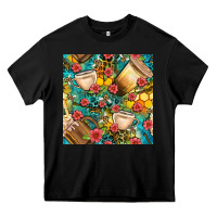 Black honey and bee coffee cup with flowers and leopard seamless pattern bbs Heavy Core Tee - BundleAndBundleShop
