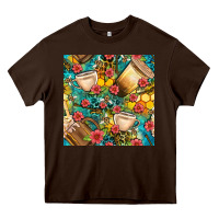 Chocolate Brown honey and bee coffee cup with flowers and leopard seamless pattern bbs Heavy Core Tee - BundleAndBundleShop