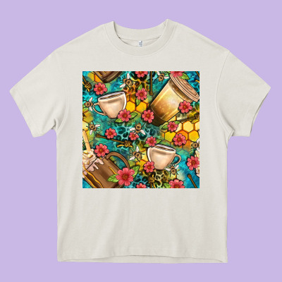 Honey And Bee Coffee Cup With Flowers And Leopard Seamless Pattern Bbs Heavy Core Tee Designed By Bundleandbundleshop