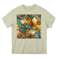 Mossy honey and bee coffee cup with flowers and leopard seamless pattern bbs Heavy Core Tee - BundleAndBundleShop