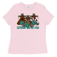 Bubblegum Pink Christmas With Tribe Ladies Tee - CowhideDigitalArt
