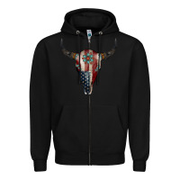 Black American Bull Skull Gemstone Zipper Hoodie - Jasminsmagicworld