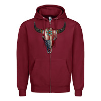 Burgundy American Bull Skull Gemstone Zipper Hoodie - Jasminsmagicworld