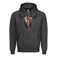 Charcoal Heather American Bull Skull Gemstone Zipper Hoodie - Jasminsmagicworld
