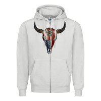 Dove Grey American Bull Skull Gemstone Zipper Hoodie - Jasminsmagicworld