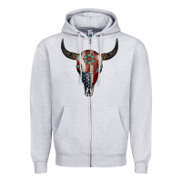 Heather Grey American Bull Skull Gemstone Zipper Hoodie - Jasminsmagicworld