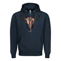 Navy American Bull Skull Gemstone Zipper Hoodie - Jasminsmagicworld