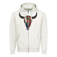 Oatmeal Heather American Bull Skull Gemstone Zipper Hoodie - Jasminsmagicworld