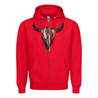 Red American Bull Skull Gemstone Zipper Hoodie - Jasminsmagicworld