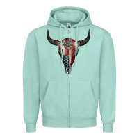 American Bull Skull Gemstone Zipper Hoodie | Teevron