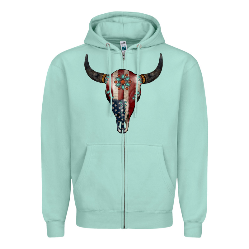 American Bull Skull Gemstone Zipper Hoodie by Jasminsmagicworld | Teevron