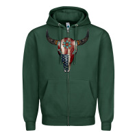 Sports Green American Bull Skull Gemstone Zipper Hoodie - Jasminsmagicworld