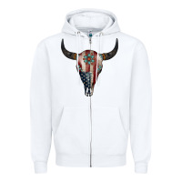 White American Bull Skull Gemstone Zipper Hoodie - Jasminsmagicworld