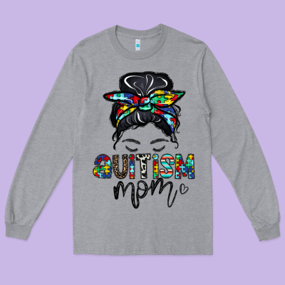 Autism Mom Long Sleeve Tee Designed By Cowhidedigitalart