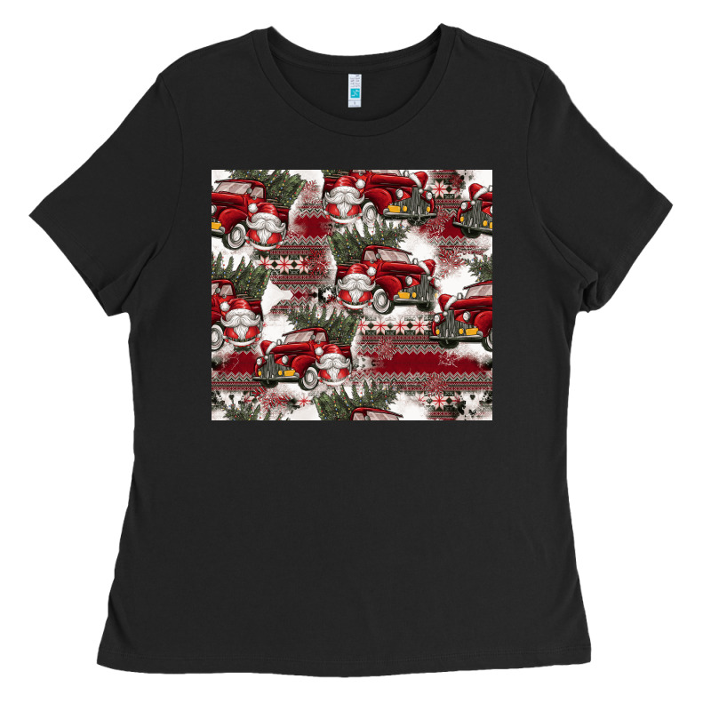 Vintage Christmas Car Pattern Ladies Tee by CowhideDigitalArt | Teevron