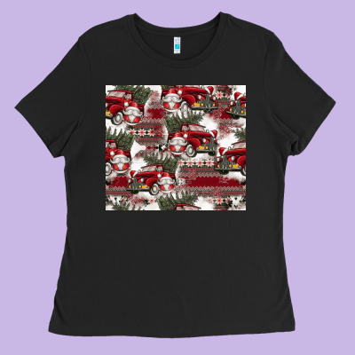Vintage Christmas Car Pattern Ladies Tee Designed By Cowhidedigitalart