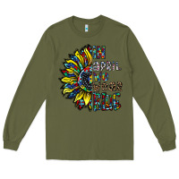Army Green autism sunflower Long Sleeve Tee - CowhideDigitalArt