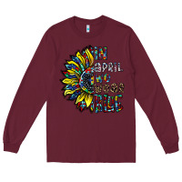 Burgundy autism sunflower Long Sleeve Tee - CowhideDigitalArt