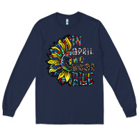 Navy autism sunflower Long Sleeve Tee - CowhideDigitalArt