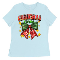 Baby Blue festive holiday bow design Ladies Tee - CowhideDigitalArt