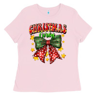 Bubblegum Pink festive holiday bow design Ladies Tee - CowhideDigitalArt