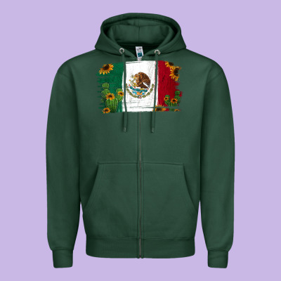 Mexican Flag Cactus Sunflower Zipper Hoodie Designed By Jasminsmagicworld