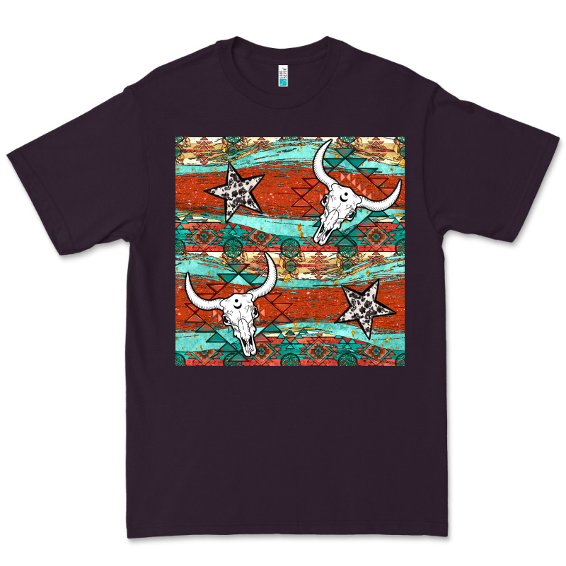 Western Aztec Bull Skull Stars Seamless Pattern Premium Tee by BundleAndBundleShop | Teevron