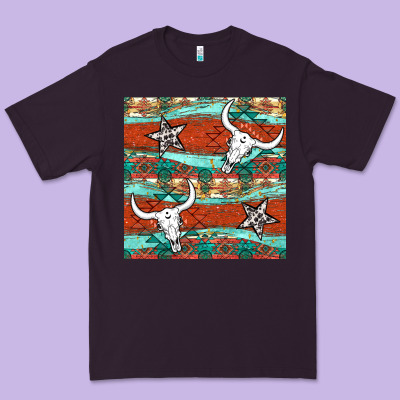 Western Aztec Bull Skull Stars Seamless Pattern Premium Tee Designed By Bundleandbundleshop