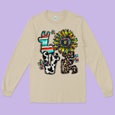 Love Autism Long Sleeve Tee Designed By Cowhidedigitalart