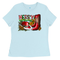 Baby Blue cowboy merry christmas Ladies Tee - CowhideDigitalArt
