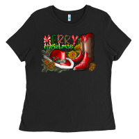 Black cowboy merry christmas Ladies Tee - CowhideDigitalArt