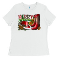 White cowboy merry christmas Ladies Tee - CowhideDigitalArt