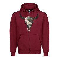 Burgundy Cowhide Bull Skull Zipper Hoodie - Jasminsmagicworld