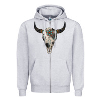 Cowhide Bull Skull Zipper Hoodie | Teevron