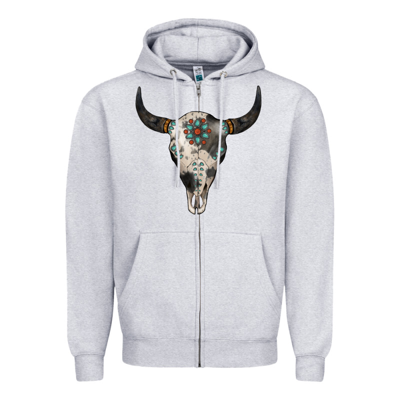 Cowhide Bull Skull Zipper Hoodie by Jasminsmagicworld | Teevron