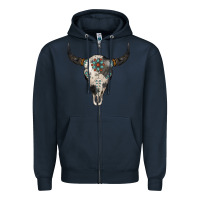 Navy Cowhide Bull Skull Zipper Hoodie - Jasminsmagicworld