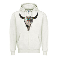 Oatmeal Heather Cowhide Bull Skull Zipper Hoodie - Jasminsmagicworld