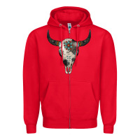 Red Cowhide Bull Skull Zipper Hoodie - Jasminsmagicworld