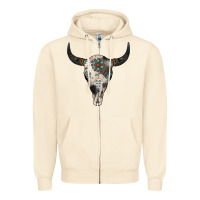 Sandshell Cowhide Bull Skull Zipper Hoodie - Jasminsmagicworld